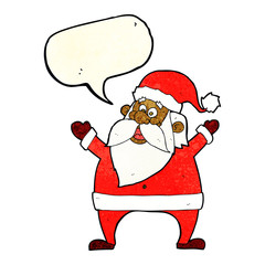 jolly santa cartoon with speech bubble