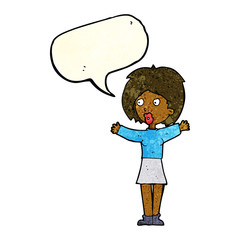 cartoon worried woman with speech bubble