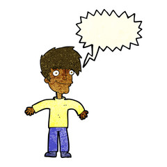 cartoon happy man with speech bubble