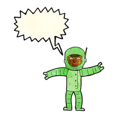 cartoon space man with speech bubble
