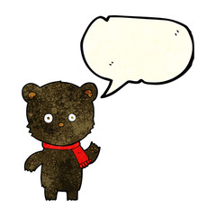 cartoon black bear waving with speech bubble