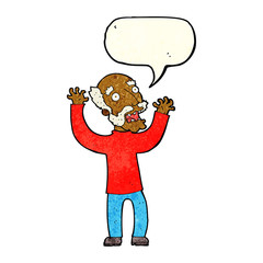 cartoon terrified old man with speech bubble