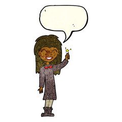 cartoon friendly witch girl with speech bubble