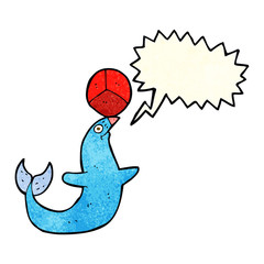 cartoon performing seal with speech bubble