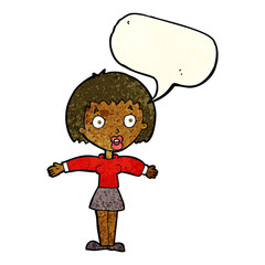 cartoon shocked woman with speech bubble