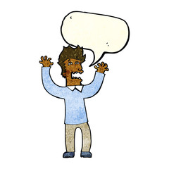 cartoon terrified man with speech bubble