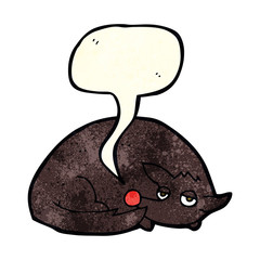 cartoon curled up dog with speech bubble