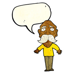 cartoon sad old man with speech bubble