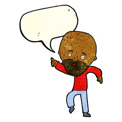 cartoon worried old man pointing with speech bubble