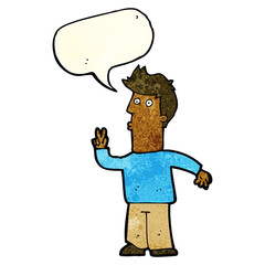 cartoon man signalling with hand with speech bubble
