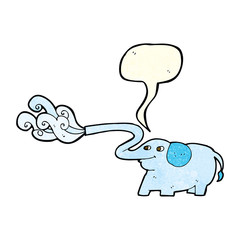 cartoon elephant squirting water with speech bubble
