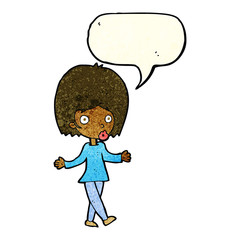 cartoon confused woman with speech bubble