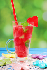 watermelon drink with mint and ice