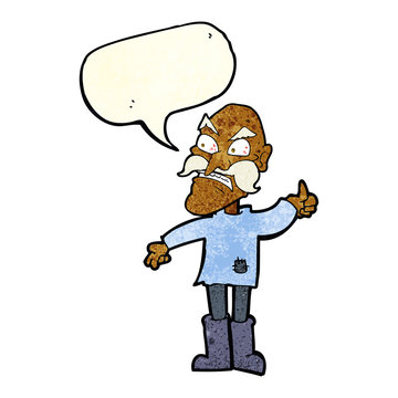 recommend clip art: cartoon angry old man in patched clothing with speech bubble