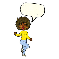 cartoon woman dancing with speech bubble