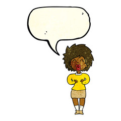 cartoon screaming woman with speech bubble
