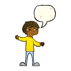 cartoon annoyed boy with speech bubble