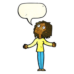cartoon curious woman looking upwards with speech bubble