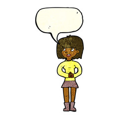 cartoon friendly woman with speech bubble