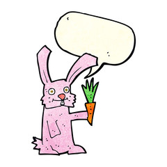 cartoon rabbit with carrot with speech bubble