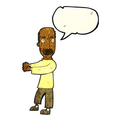 cartoon balding man explaining with speech bubble