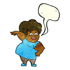 cartoon overweight woman with speech bubble