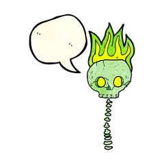 cartoon spooky skull and spine with speech bubble