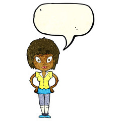cartoon pretty girl with speech bubble