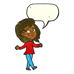 stress free woman cartoon with speech bubble