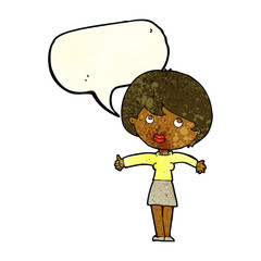 cartoon woman giving thumbs up with speech bubble