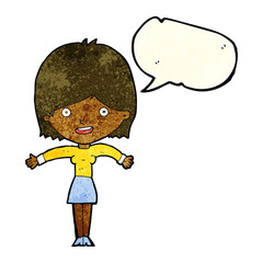 cartoon excited woman with speech bubble