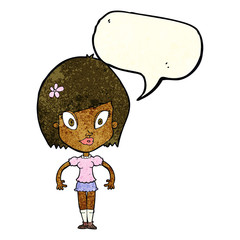 cartoon pretty woman with speech bubble