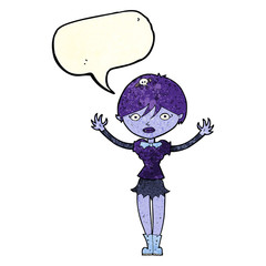 cartoon vampire girl with speech bubble