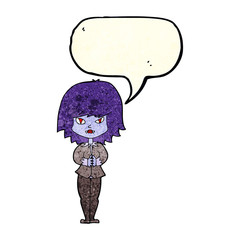 cartoon vampire woman with speech bubble