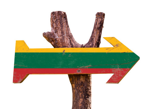 Lithuania Flag wooden sign isolated on white background