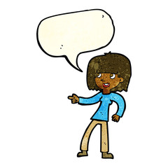 Obraz na płótnie Canvas cartoon girl pointing with speech bubble