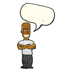 cartoon angry man with mustache with speech bubble