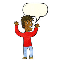 cartoon excited man with speech bubble