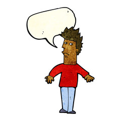 cartoon worried man with speech bubble