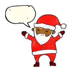 cartoon dancing santa with speech bubble