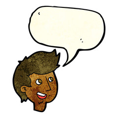 cartoon happy boy face with speech bubble
