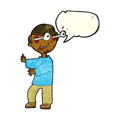 cartoon boy with popping out eyes with speech bubble