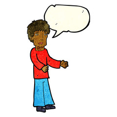 cartoon man explaining with speech bubble