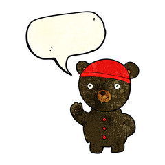 cartoon black bear cub with speech bubble