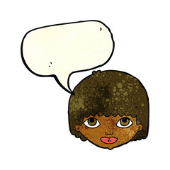 cartoon female face with speech bubble