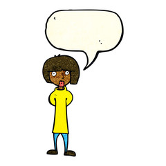 cartoon curious woman with speech bubble