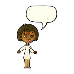 cartoon tired woman with speech bubble