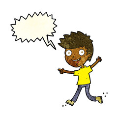cartoon crazy excited boy with speech bubble