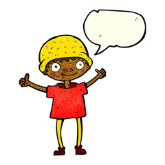 cartoon boy with positive attitude with speech bubble
