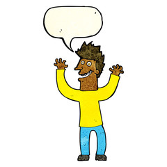 cartoon excited man with speech bubble